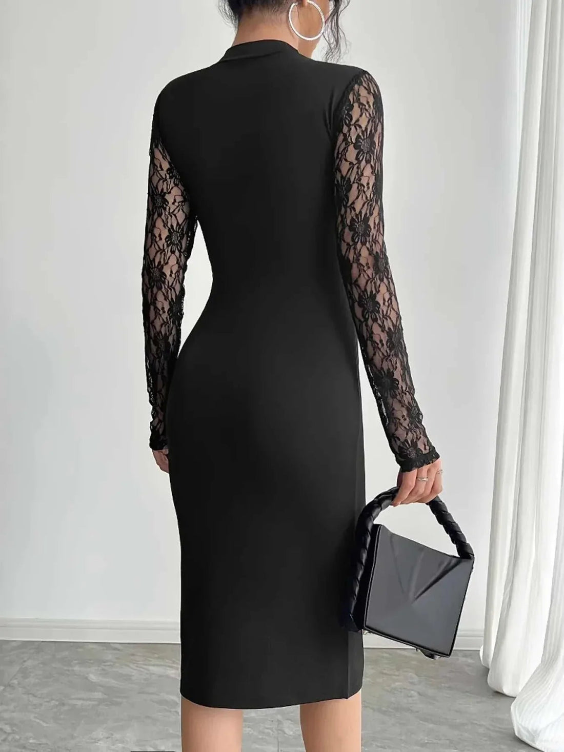 Lace Mock Neck Slit Dress - Elegant Sheer Style | Women's Fashion - Jsandiclothing.com