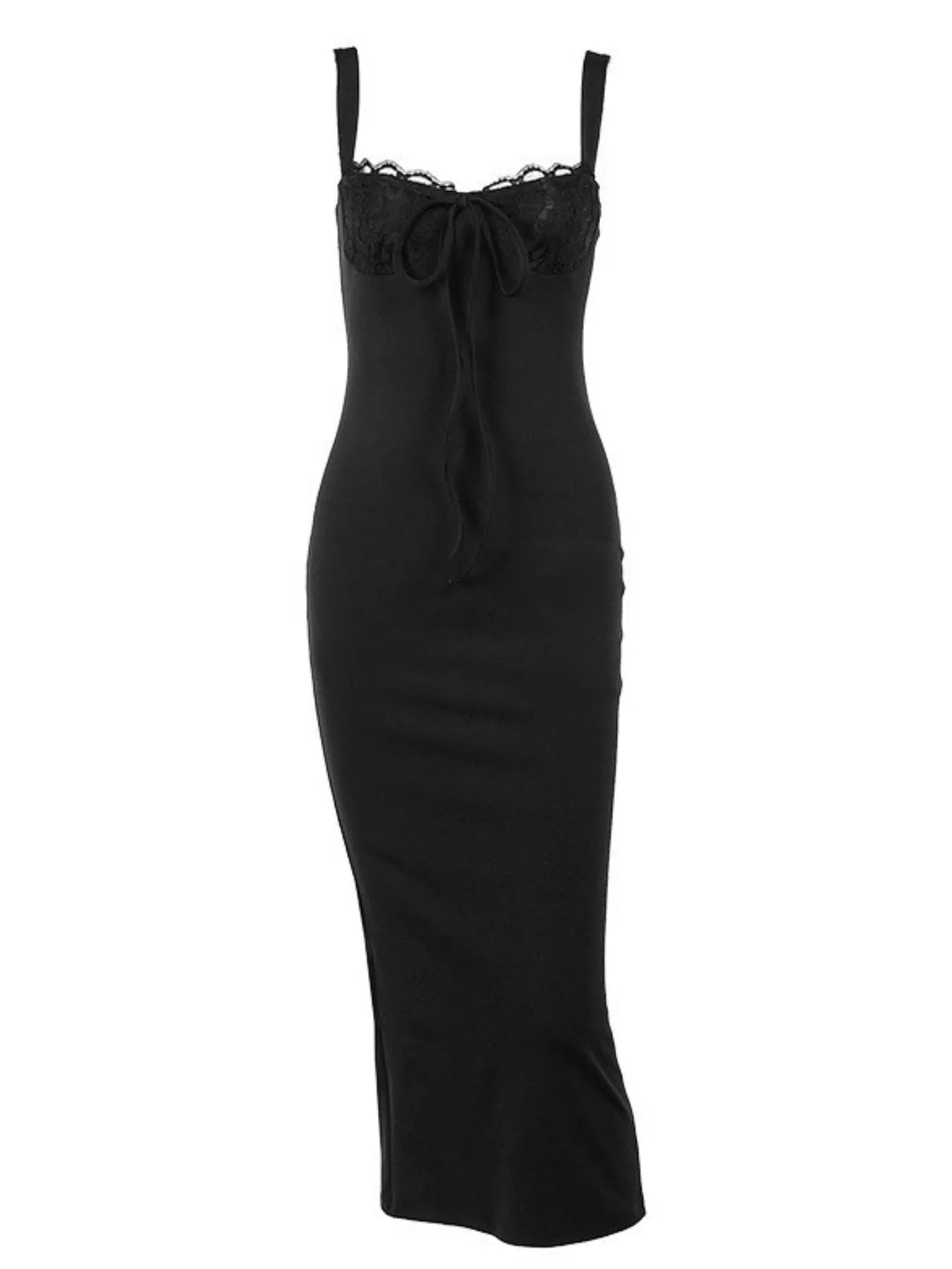 Lace Trim Cutout Back Bodycon Maxi Dress - Jsandiclothing.com