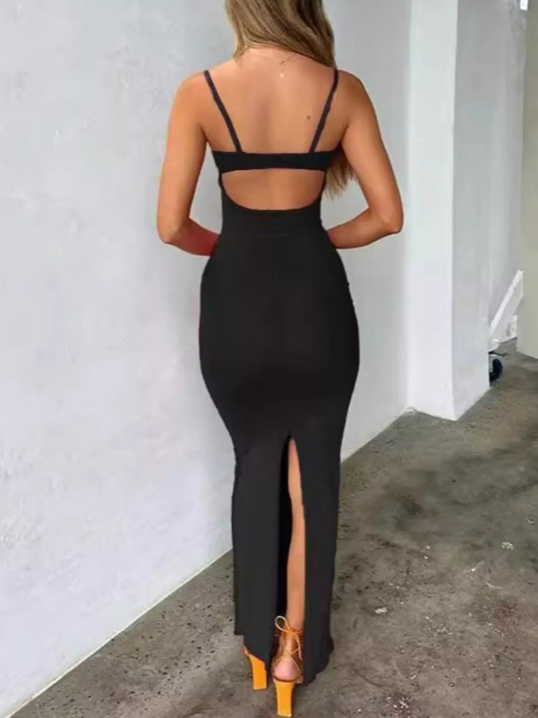 Lace Trim Cutout Back Bodycon Maxi Dress - Jsandiclothing.com