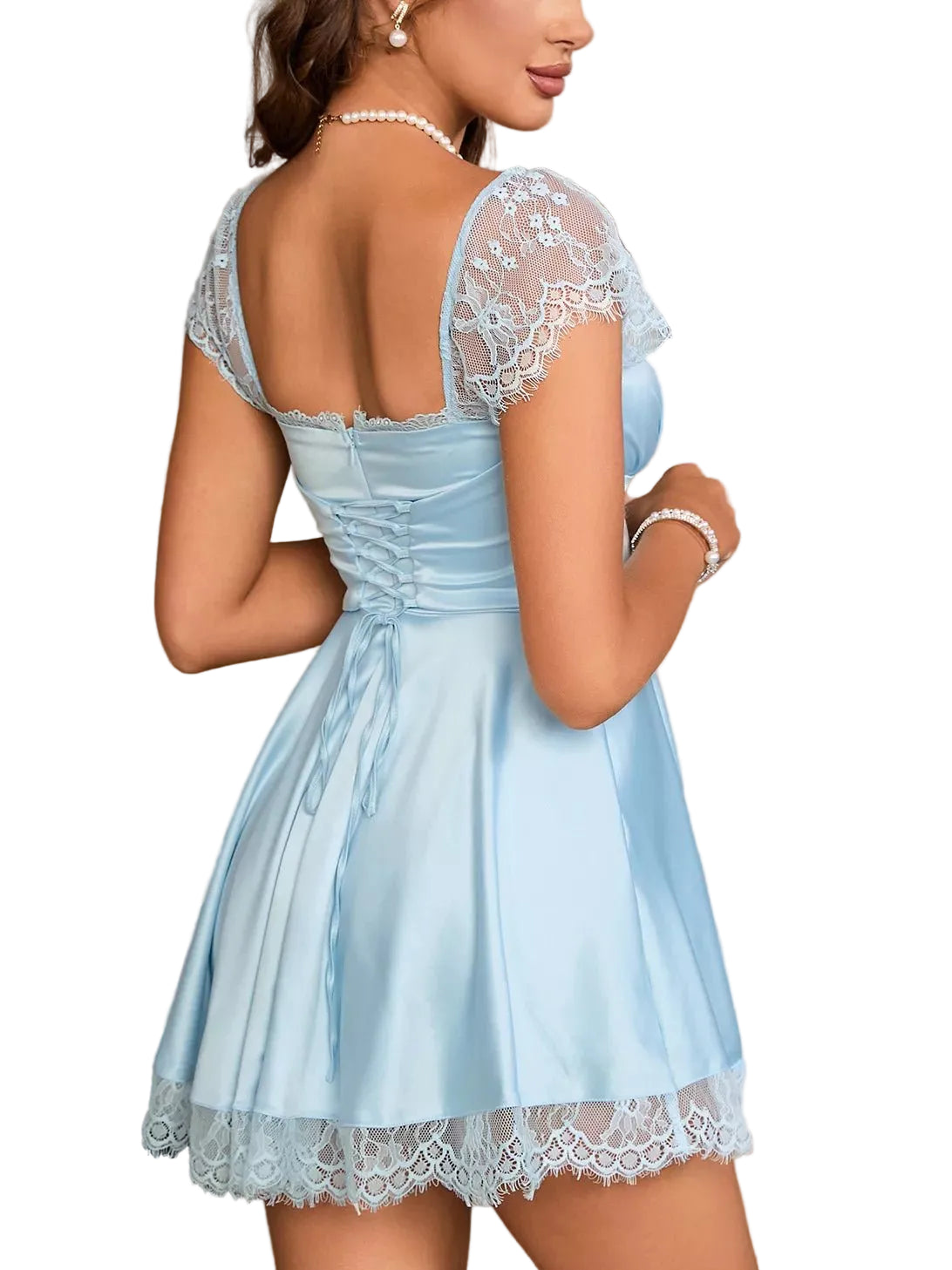 Lace Trim Square Neck Mini Dress - Jsandiclothing.com