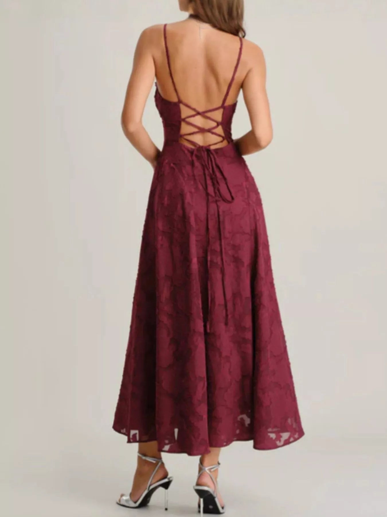 Lace Up Back Spaghetti Strap Maxi Dress | Sultry - Jsandiclothing.com