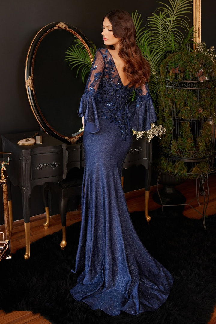 Long Bell Sleeve Lace & Satin Gown - Jsandiclothing.com