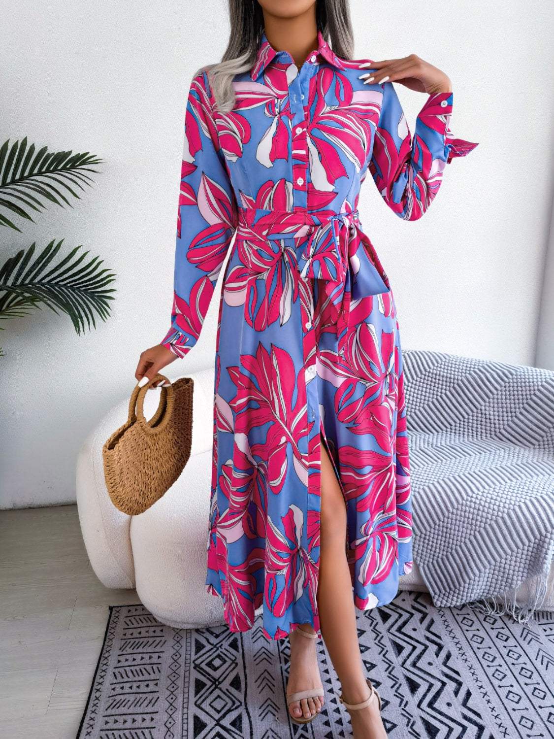 Long Sleeve Dress| Tied Button - Up | Bold, Chic and Stylish Spring Look - Jsandiclothing.com