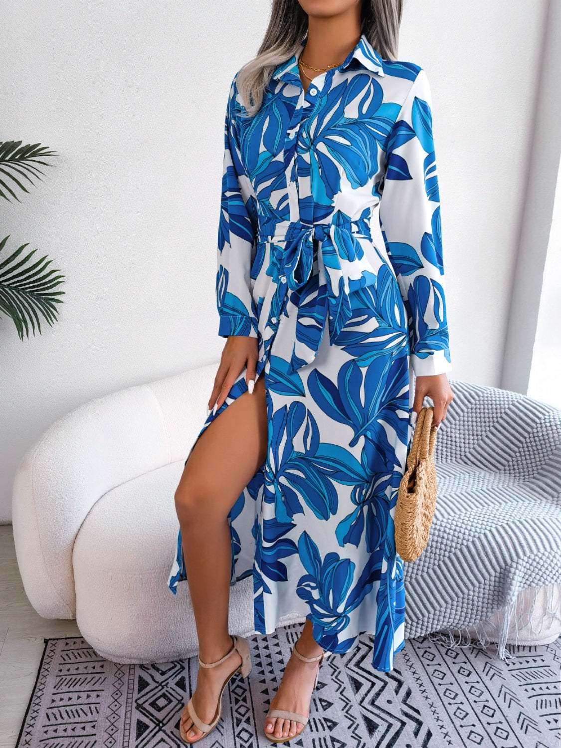Long Sleeve Dress| Tied Button - Up | Bold, Chic and Stylish Spring Look - Jsandiclothing.com