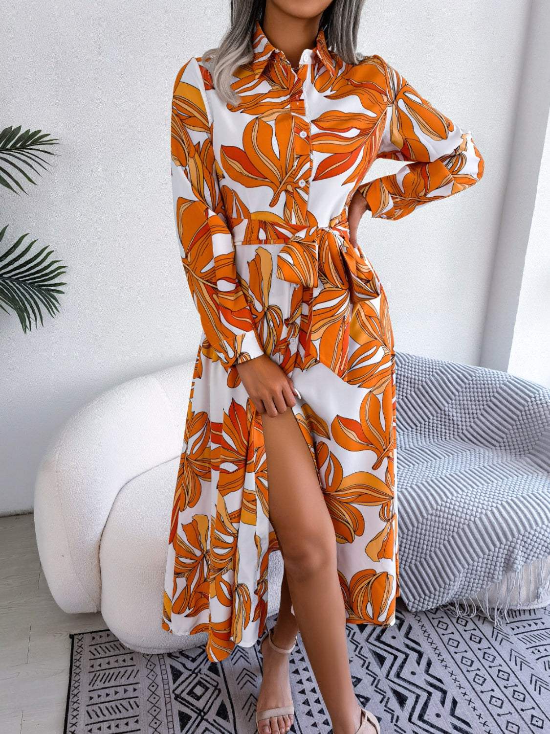 Long Sleeve Dress| Tied Button - Up | Bold, Chic and Stylish Spring Look - Jsandiclothing.com