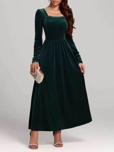 Long Sleeve Dress | Velvet Square Neck Elegant Modern and High Quality - Jsandiclothing.com