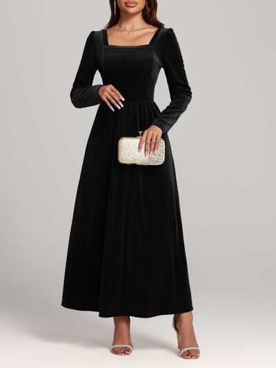 Long Sleeve Dress | Velvet Square Neck Elegant Modern and High Quality - Jsandiclothing.com