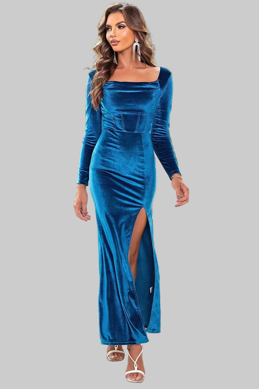 Long Sleeve Slit Dress with Trendy Tie Back Detail - Jsandiclothing.com