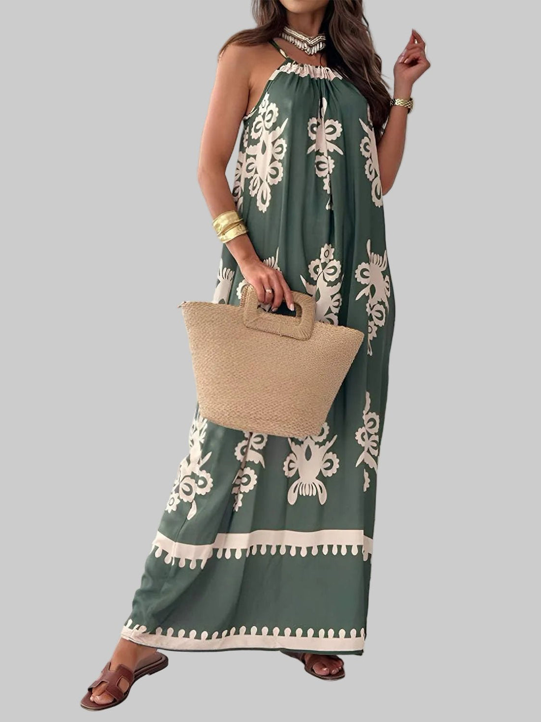 Maxi Dress| Printed Spaghetti Straps and a sleeveless design."Elegant" - Jsandiclothing.com
