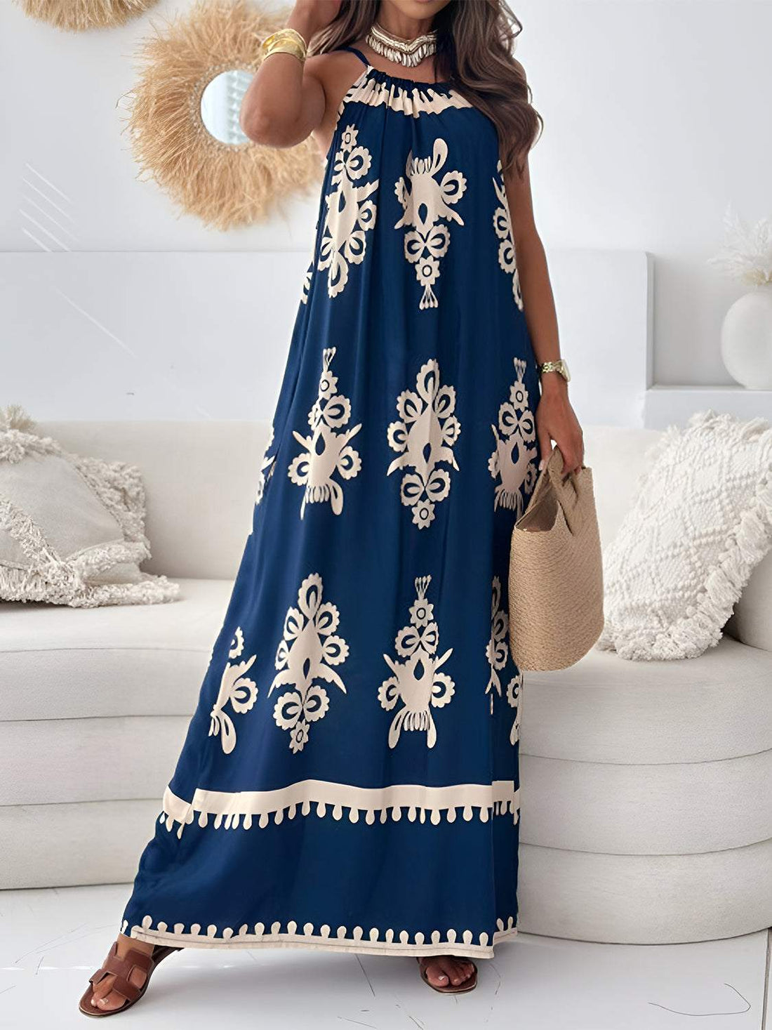 Maxi Dress| Printed Spaghetti Straps and a sleeveless design."Elegant" - Jsandiclothing.com