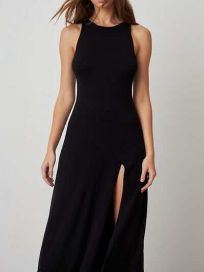 Maxi Dress Side Slit Round Neck Sleeveless - Chic & Versatile Style - Jsandiclothing.com