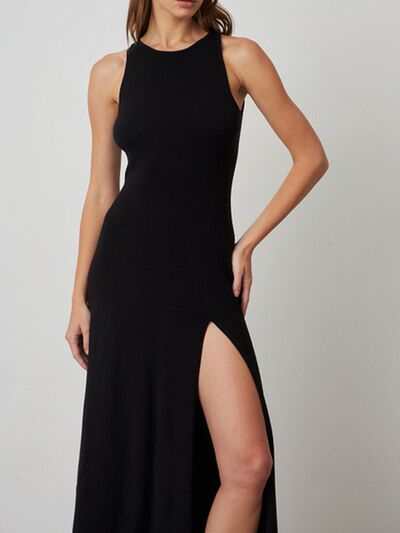 Maxi Dress Side Slit Round Neck Sleeveless - Chic & Versatile Style - Jsandiclothing.com