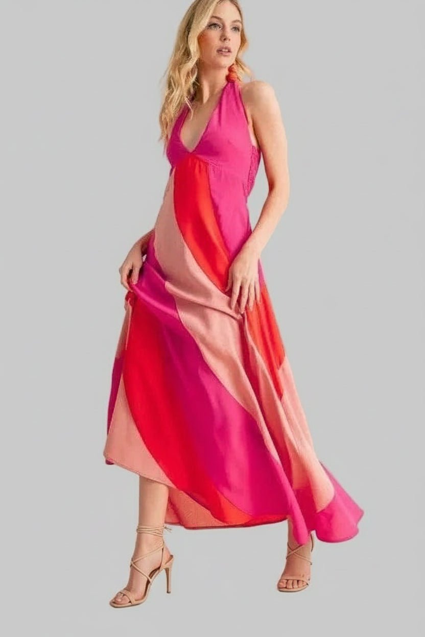 Maxi Dress - Sleeveless Color Block | Bold & Beautiful - Jsandiclothing.com