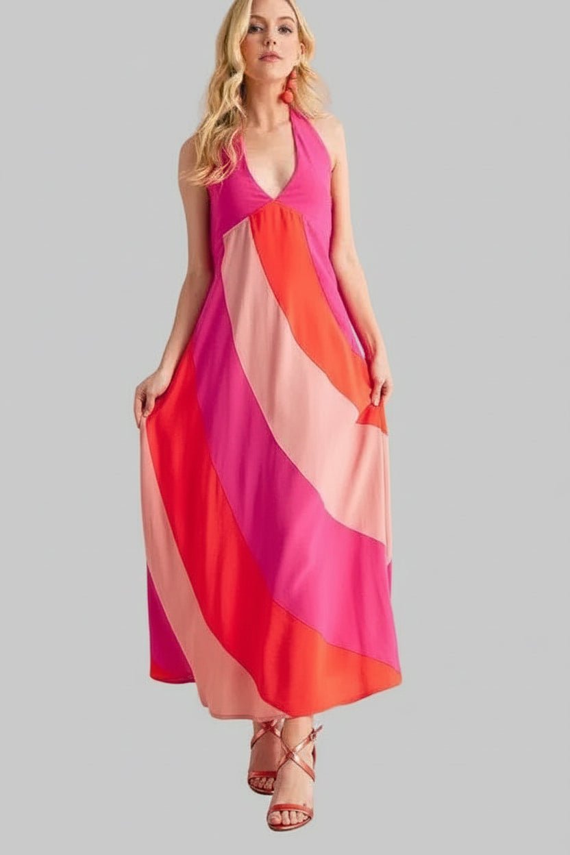 Maxi Dress - Sleeveless Color Block | Bold & Beautiful - Jsandiclothing.com