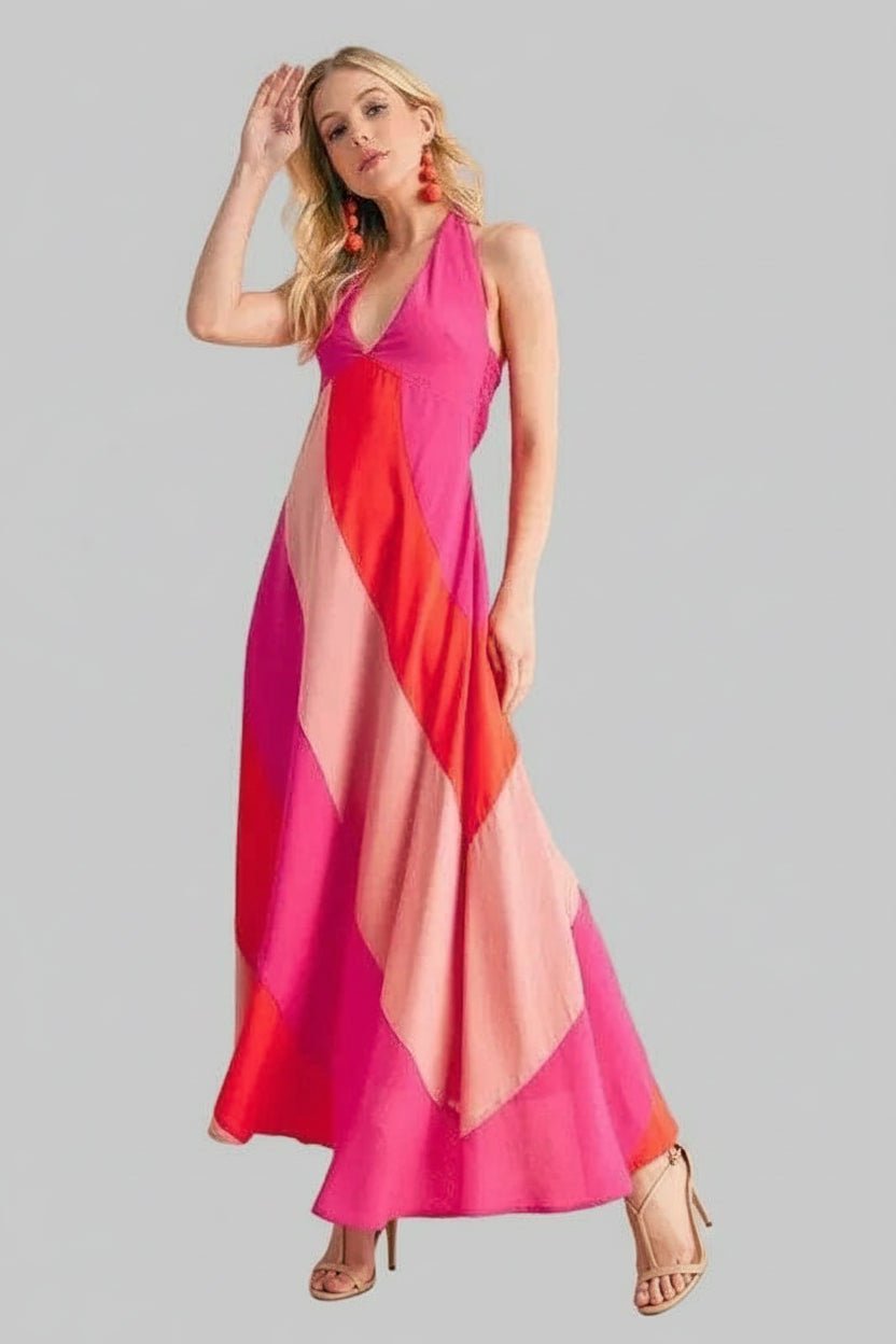 Maxi Dress - Sleeveless Color Block | Bold & Beautiful - Jsandiclothing.com
