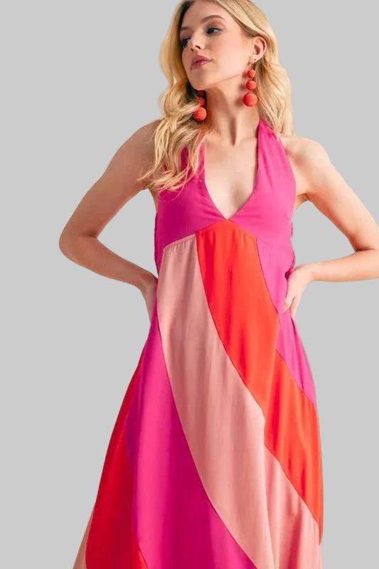 Maxi Dress - Sleeveless Color Block | Bold & Beautiful - Jsandiclothing.com