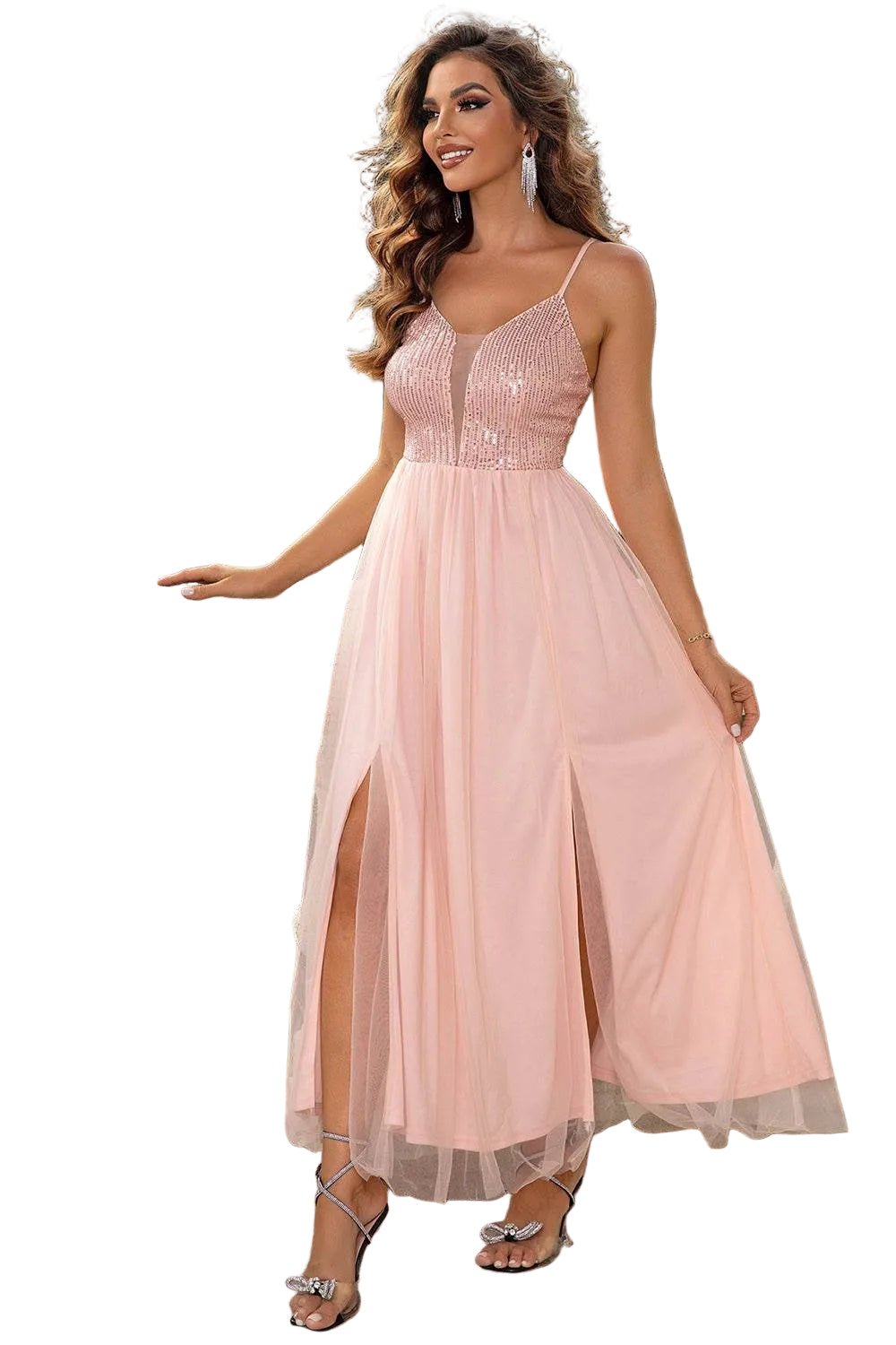 Mesh Dress| Stylish Spaghetti Strap Slit for Effortless, Chic Elegance - Jsandiclothing.com