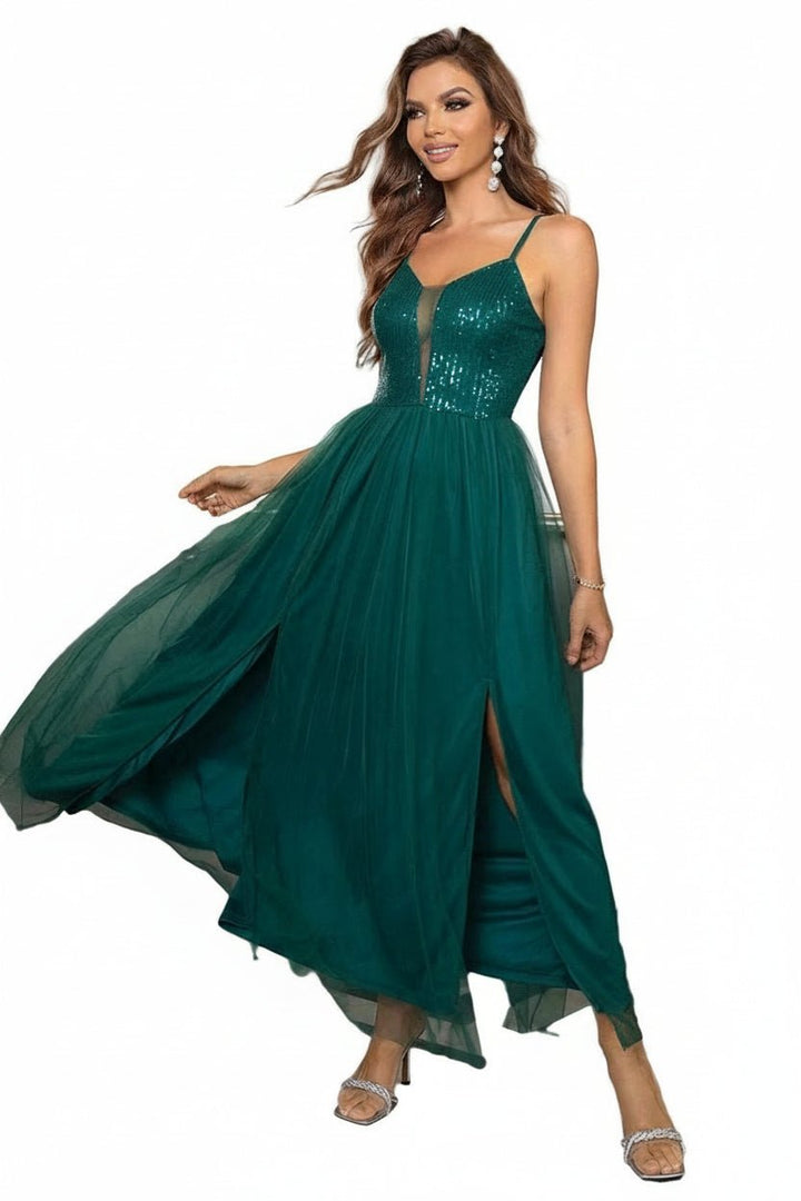 Mesh Dress| Stylish Spaghetti Strap Slit for Effortless, Chic Elegance - Jsandiclothing.com