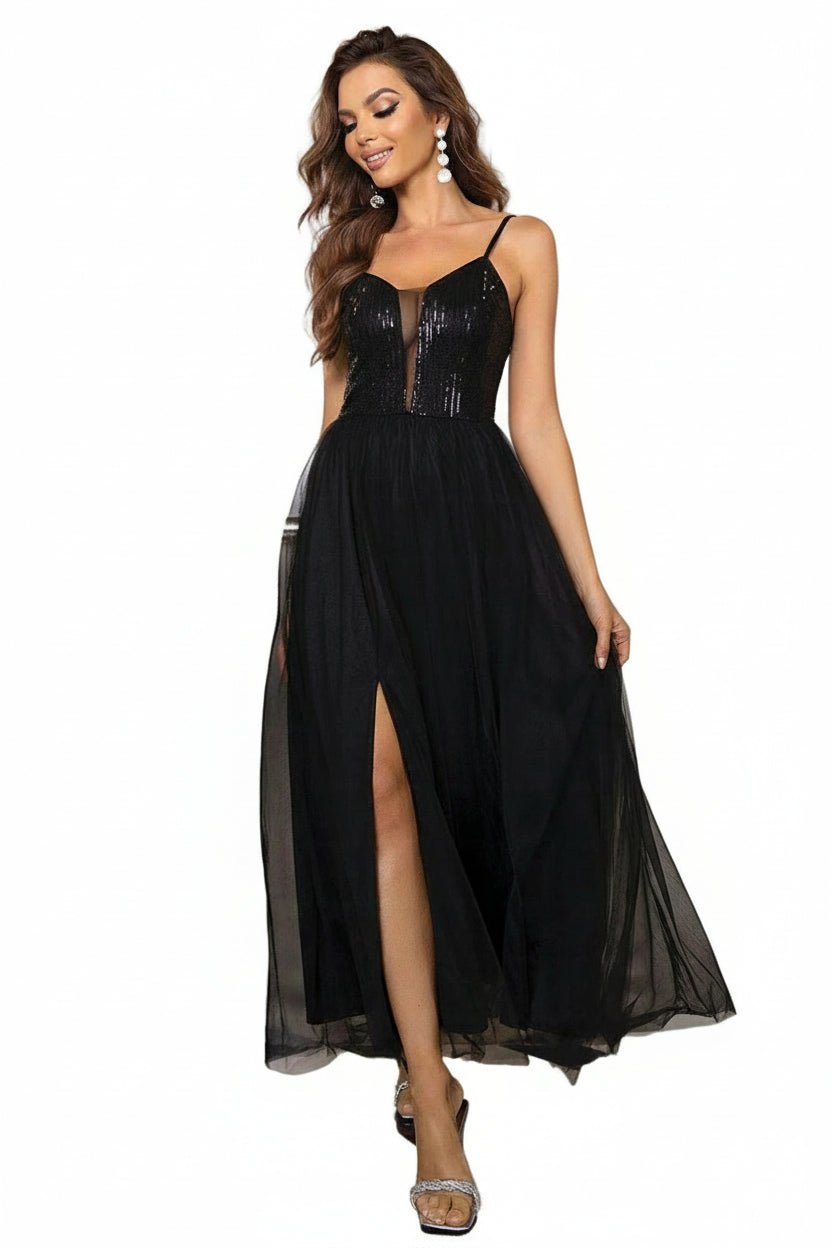 Mesh Dress| Stylish Spaghetti Strap Slit for Effortless, Chic Elegance - Jsandiclothing.com