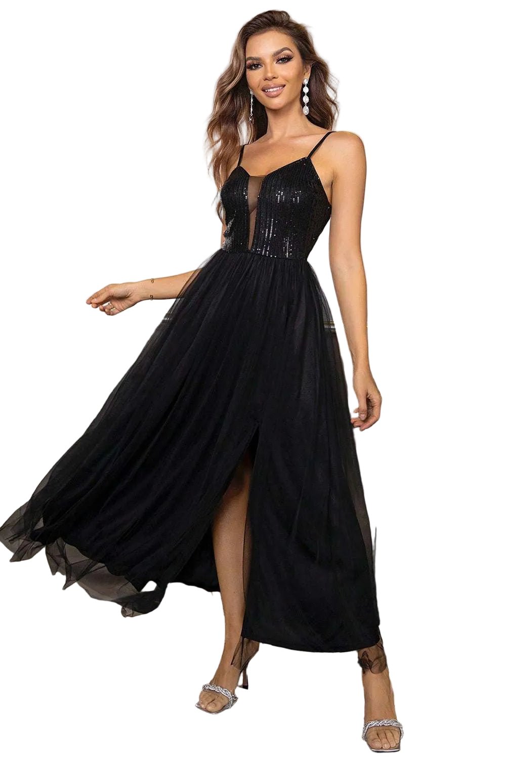 Mesh Dress| Stylish Spaghetti Strap Slit for Effortless, Chic Elegance - Jsandiclothing.com