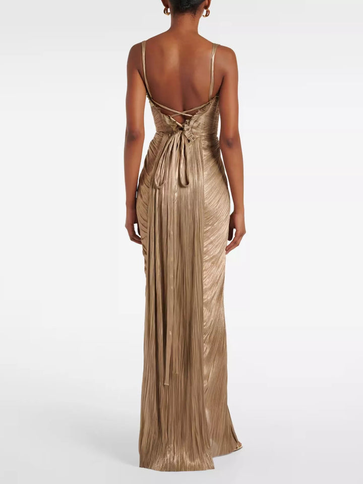 Metallic Pleated Corset Maxi Dress - Jsandiclothing.com