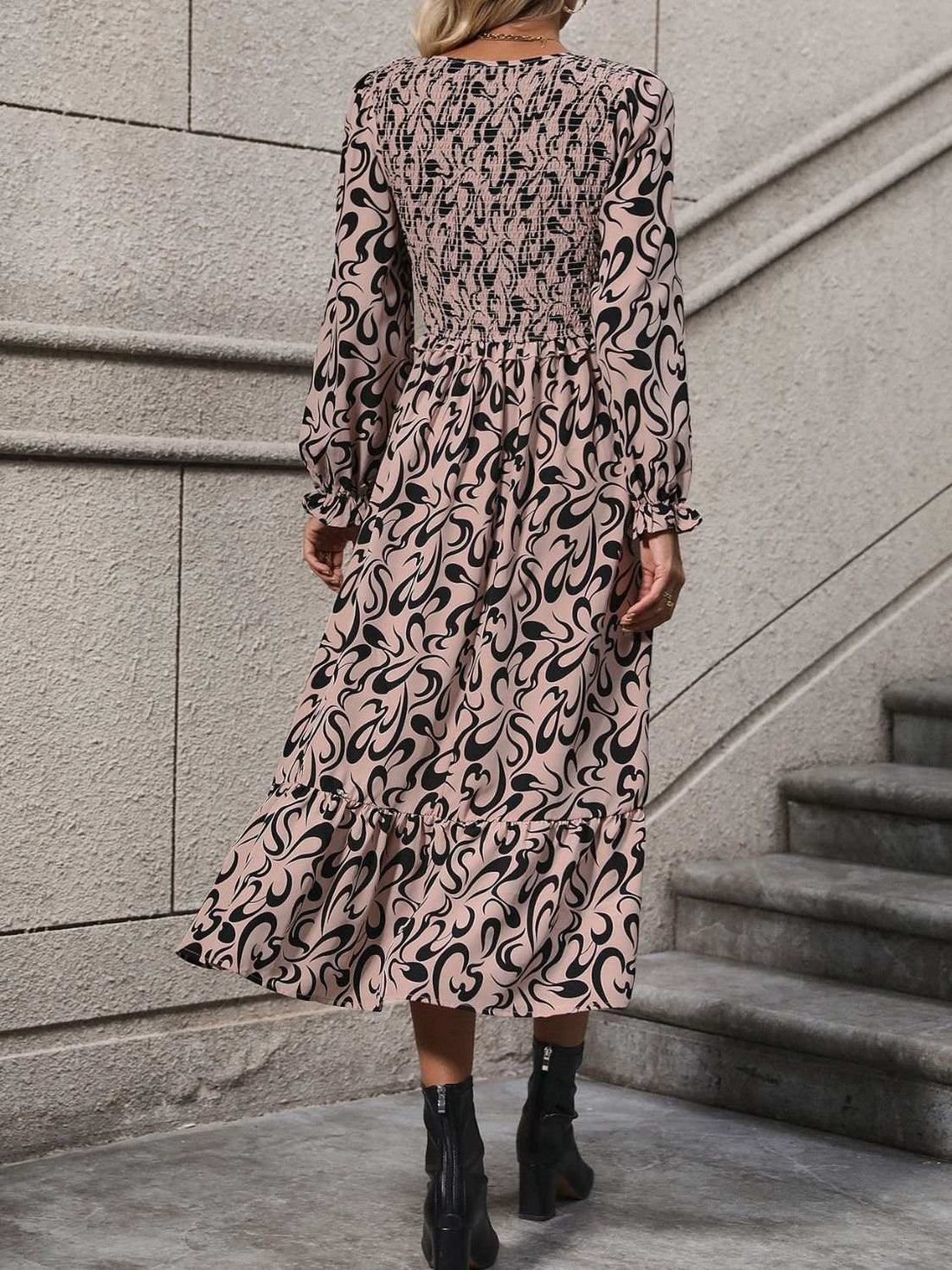 Midi Dress - Perfee Printed V - Neck | Chic Fit for Every Occasion - Jsandiclothing.com