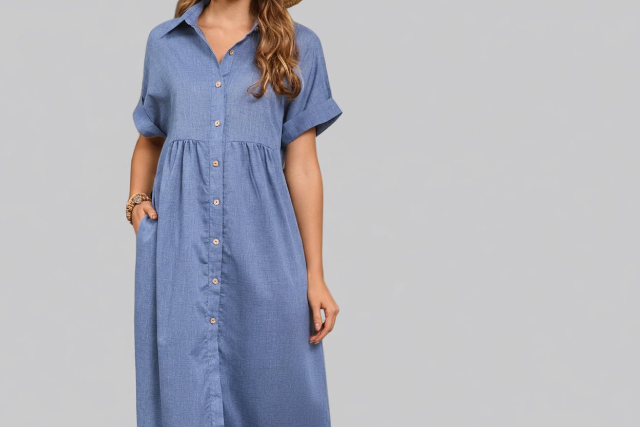 Midi Dress - Slit Collared Neck Style | Chic Look for Every Event - Jsandiclothing.com