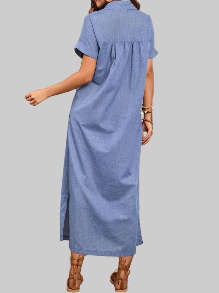 Midi Dress - Slit Collared Neck Style | Chic Look for Every Event - Jsandiclothing.com