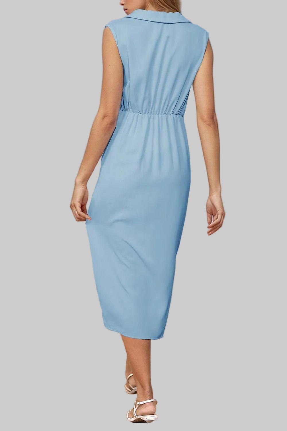 Midi Dress| Slit Johnny Collar Sleeveless - Chic and Elegant| JSandiclothing - Jsandiclothing.com