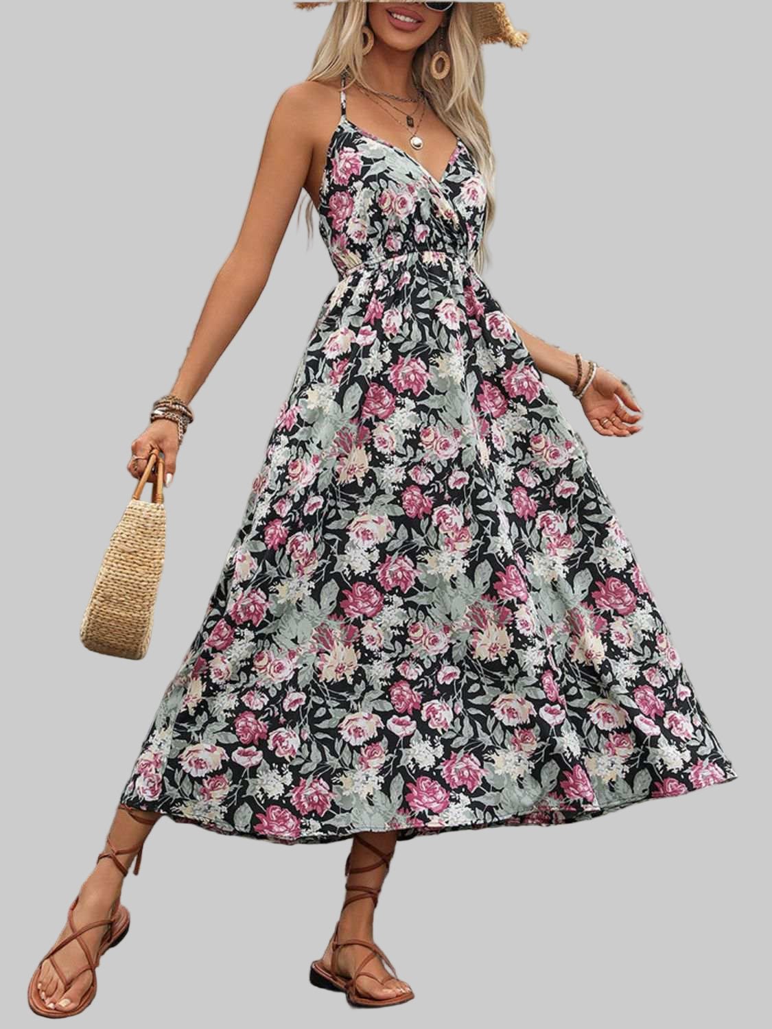 Midi Dress| Smocked Printed Halter Neck |Trendy For Effortlessly Style - Jsandiclothing.com