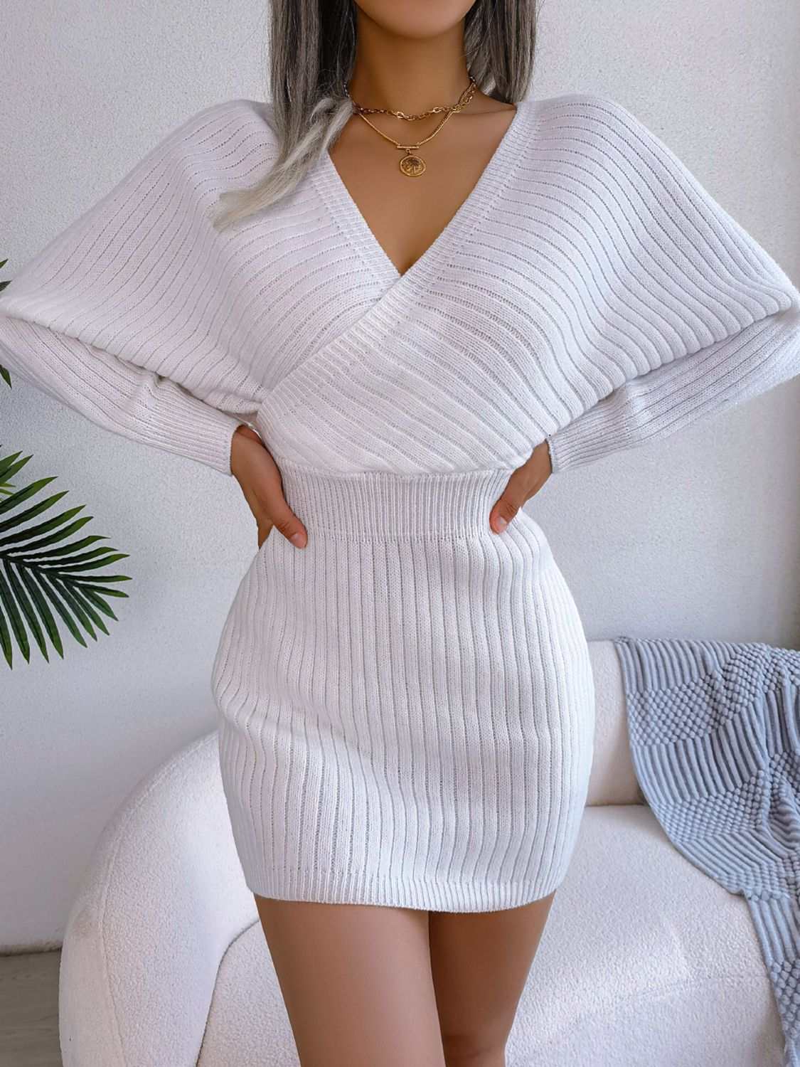 Mini Sweater Dress - Rib - Knit Dolman Sleeve Casual Style for Women!!! - Jsandiclothing.com