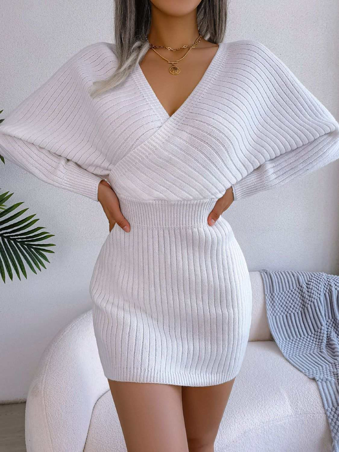 Mini Sweater Dress - Rib - Knit Dolman Sleeve Casual Style for Women!!! - Jsandiclothing.com