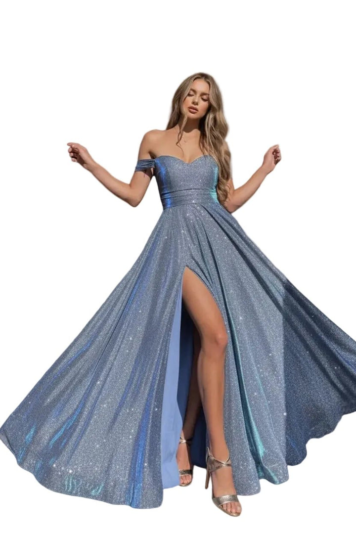 Off Shoulder High Slit Maxi Dress | Elegant Formal Evening Gown - Jsandiclothing.com