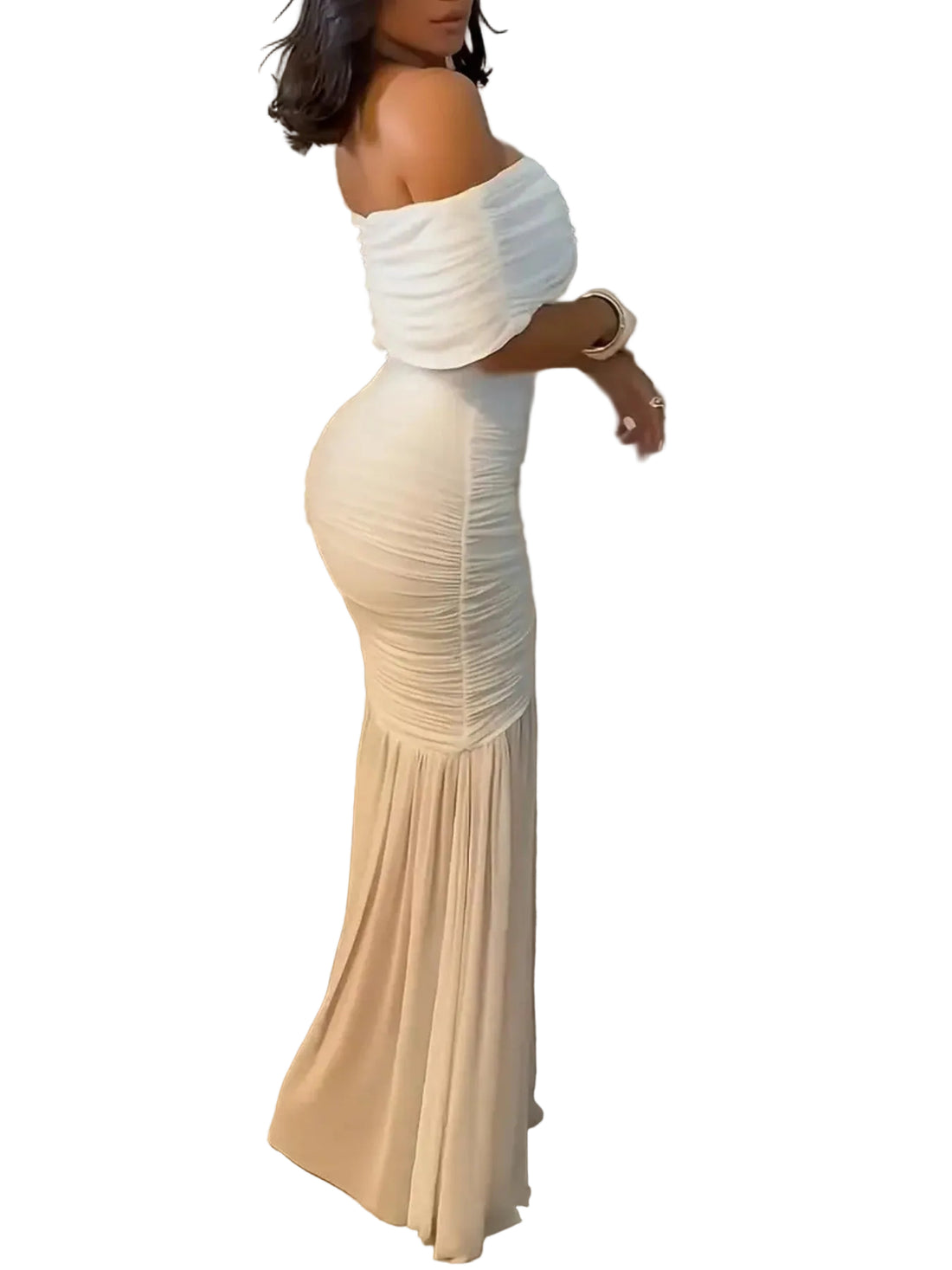 Off-Shoulder Ruched Bodycon Maxi Dress-Curve Flattering White / XL