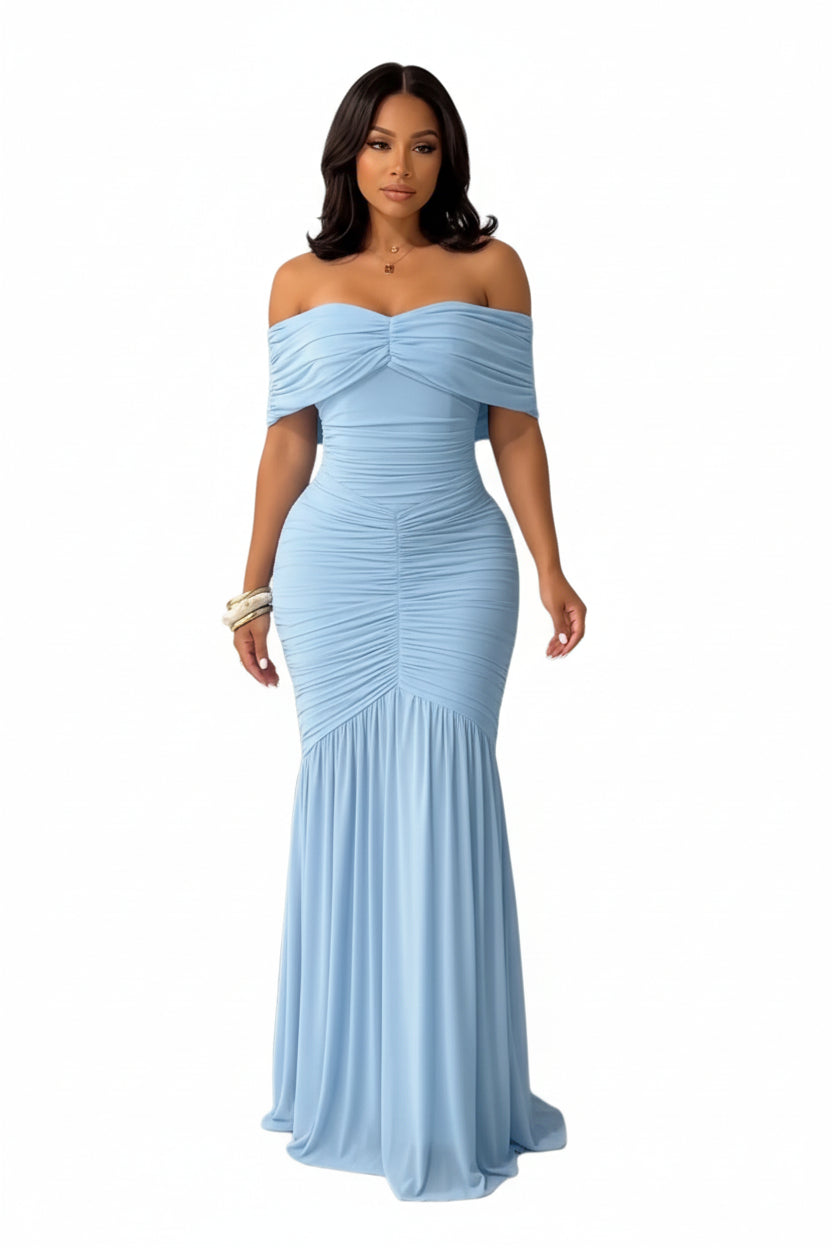 Off - Shoulder Ruched Bodycon Maxi Dress - Jsandiclothing.com