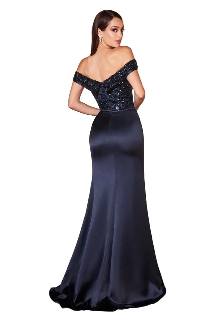 Off The Shoulder Satin & Beaded Gown - Jsandiclothing.com