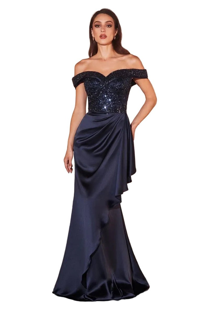 Off The Shoulder Satin & Beaded Gown - Jsandiclothing.com