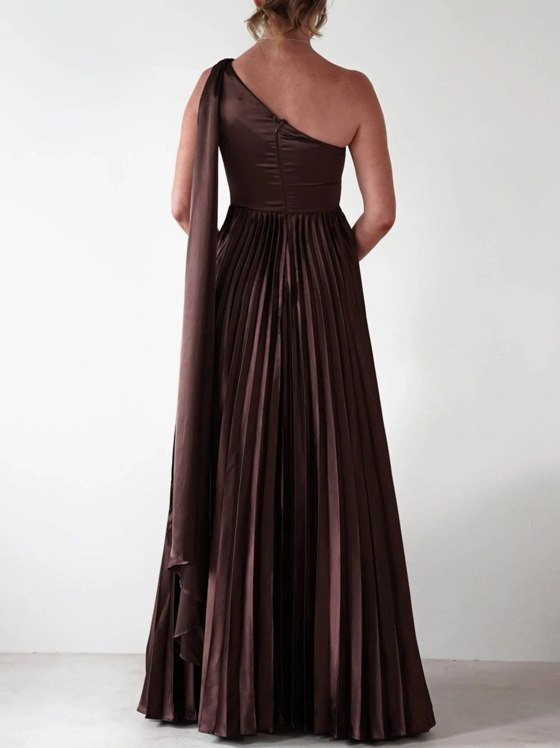 One - Shoulder Pleated Slit Maxi Dress - Jsandiclothing.com