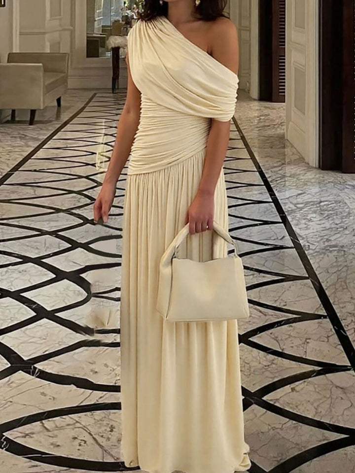 One-Shoulder Ruched Maxi Dress - Jsandiclothing.com
