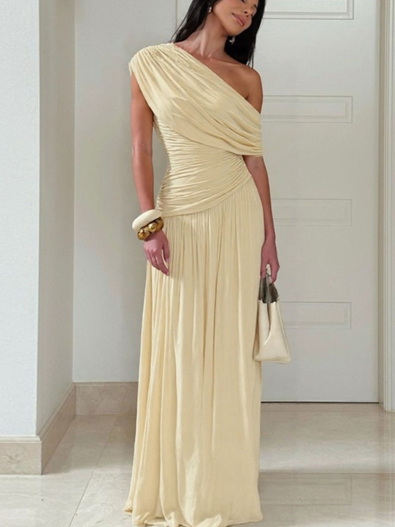 One-Shoulder Ruched Maxi Dress - Jsandiclothing.com