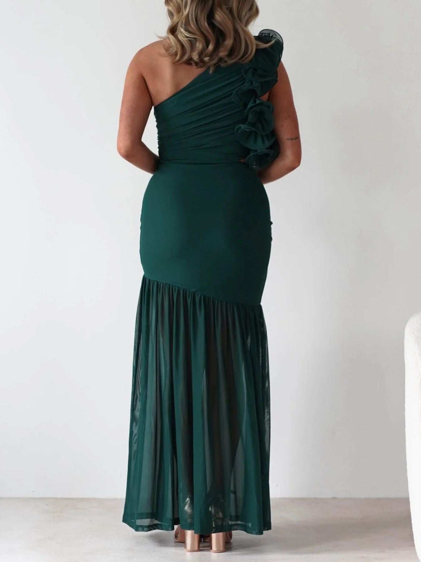 One-Shoulder Ruffle Trim Maxi Dress - Jsandiclothing.com