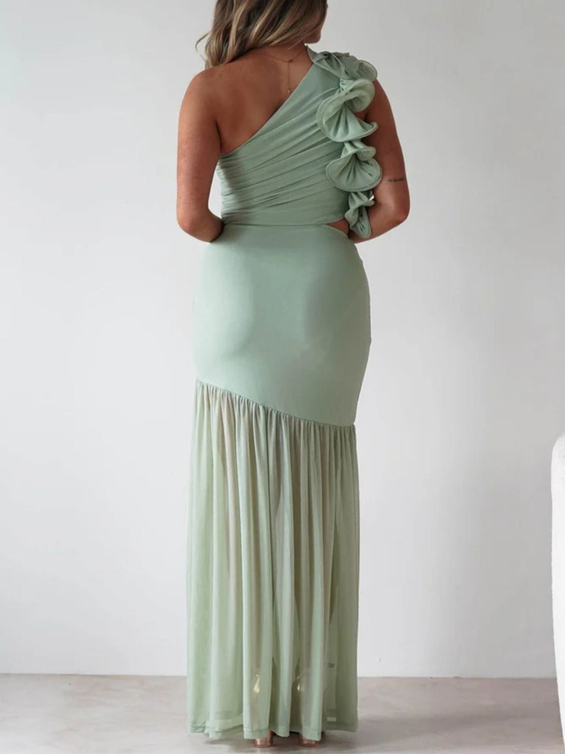 One-Shoulder Ruffle Trim Maxi Dress - Jsandiclothing.com