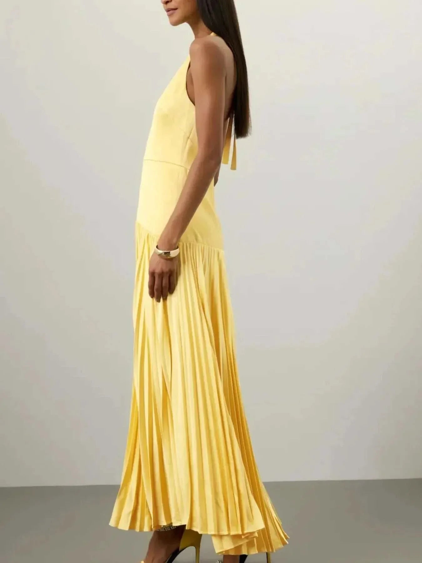 Pleated Halter Neck Maxi Dress - Elegant & Stylish| Jsandiclothing - Jsandiclothing.com