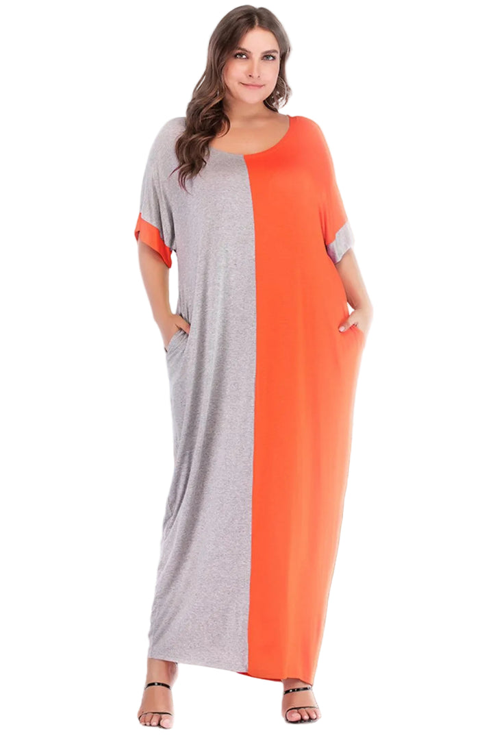 Plus Size Color Block Tee Dress with Pockets | Casual Midi Dress - Jsandiclothing.com
