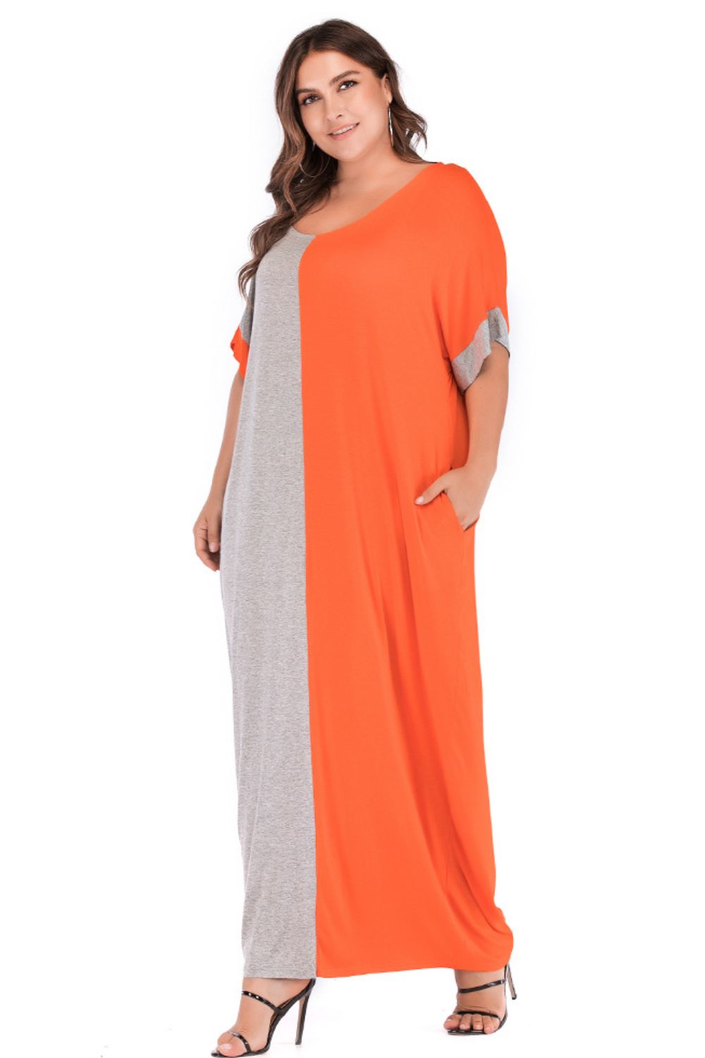 Plus Size Color Block Tee Dress with Pockets | Casual Midi Dress - Jsandiclothing.com