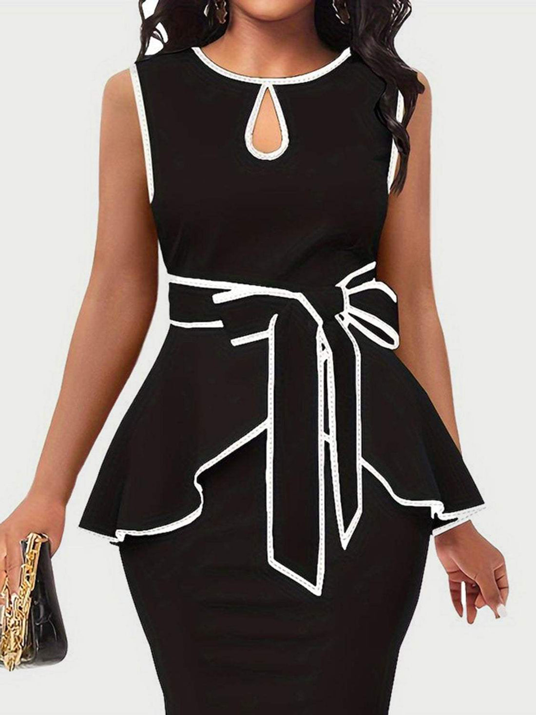 Plus Size Dress - Sleeveless Cutout Contrast | Stylish Curvy Look - Jsandiclothing.com