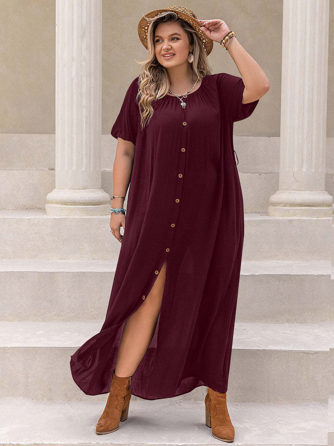 Plus Size Dress with Round Neck & Half Sleeves for Comfort and Style - Jsandiclothing.com