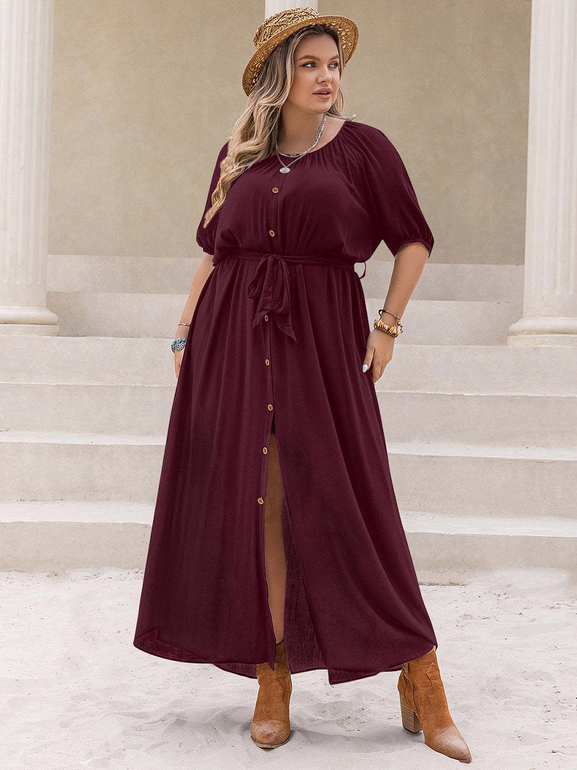 Plus Size Dress with Round Neck & Half Sleeves for Comfort and Style - Jsandiclothing.com