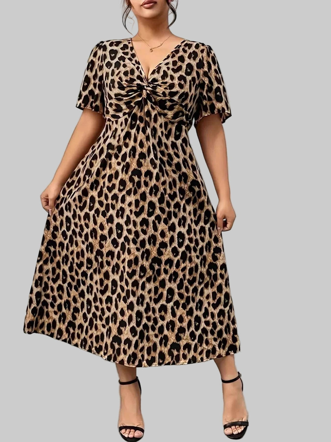 Plus Size Leopard Short Sleeve Dress| - Stylish & Comfortable| JSandi - Jsandiclothing.com