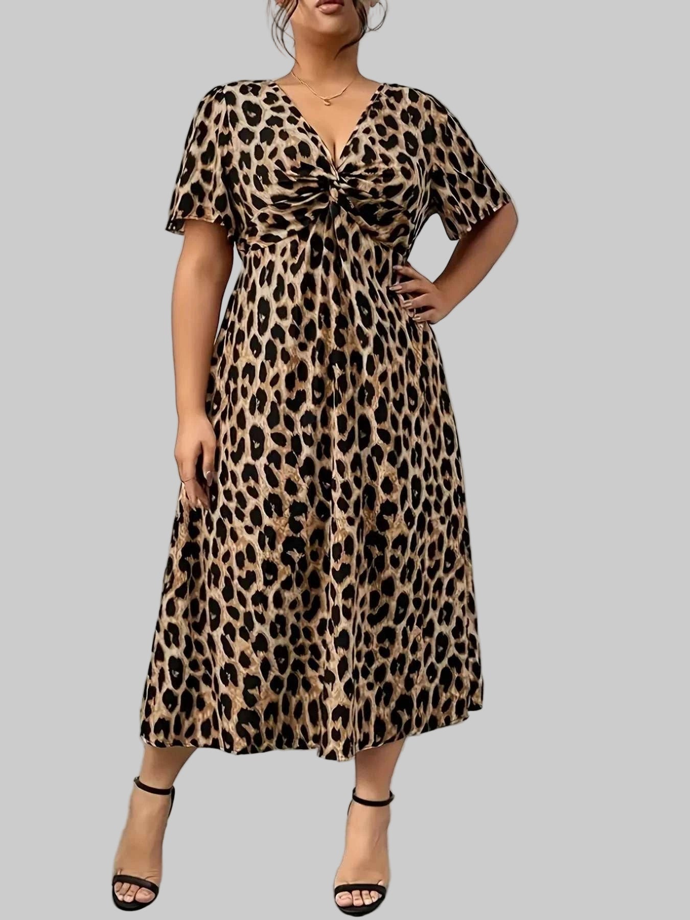 Plus Size Leopard Short Sleeve Dress| - Stylish & Comfortable| JSandi - Jsandiclothing.com